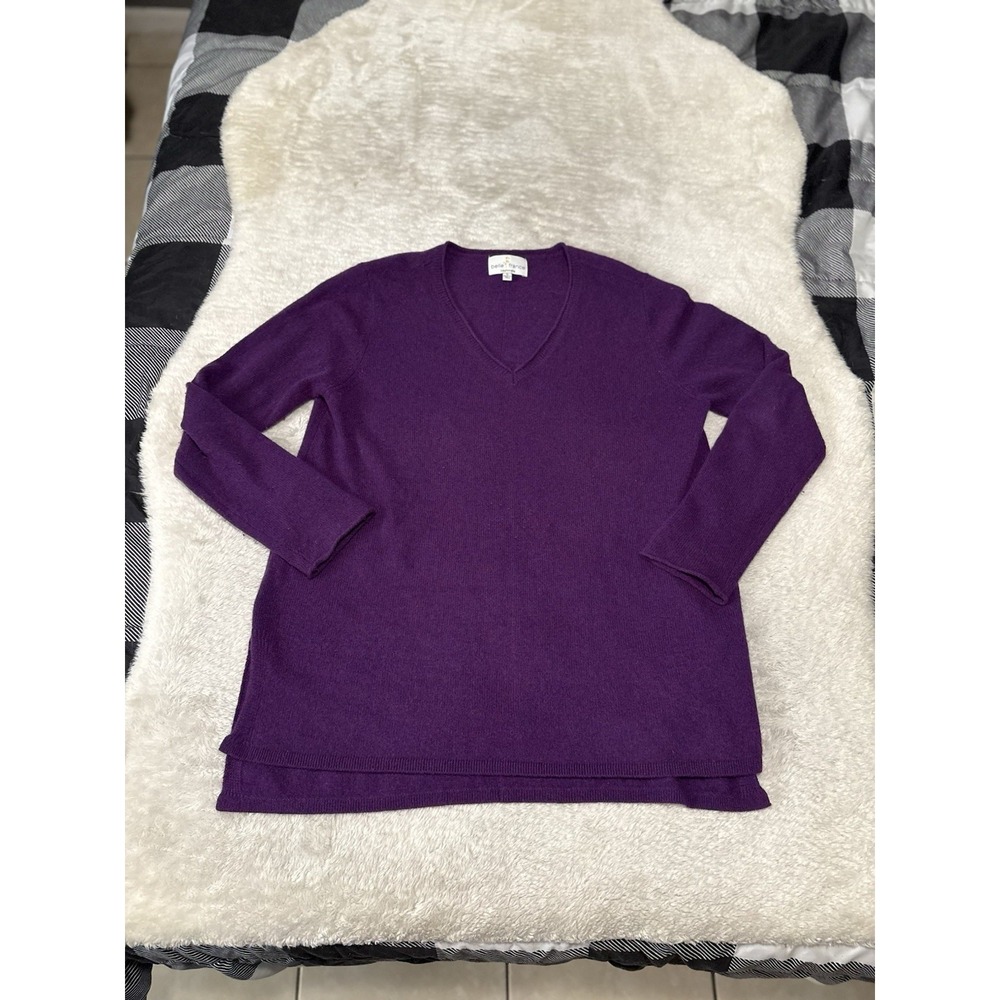Belle France Sweater Women's M Purple 100% Cashmere‎ Pullover Ladies Split Hem